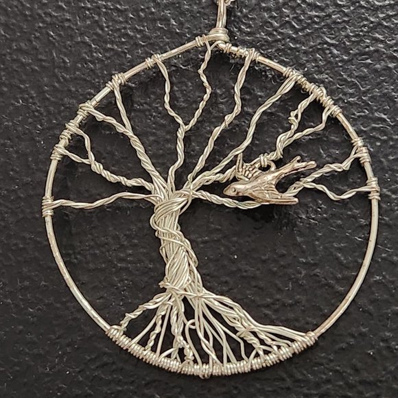 Handmade Tree Of Life Pendant With Bird Charm On Sterling 925 Silver 24" Chain - Picture 2 of 7